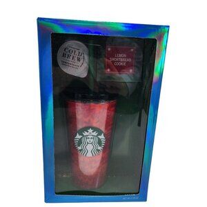 New Starbucks Red Cold Cup with Cold Brew and Lemon‎ Shortbread Cookie